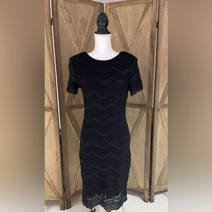 Vtg. Women’s 10 Black Lace midi Dress Bodycon goth party formal